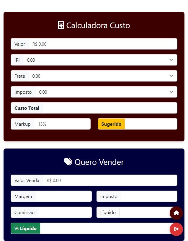 Interface do projeto Calculadora de Custo