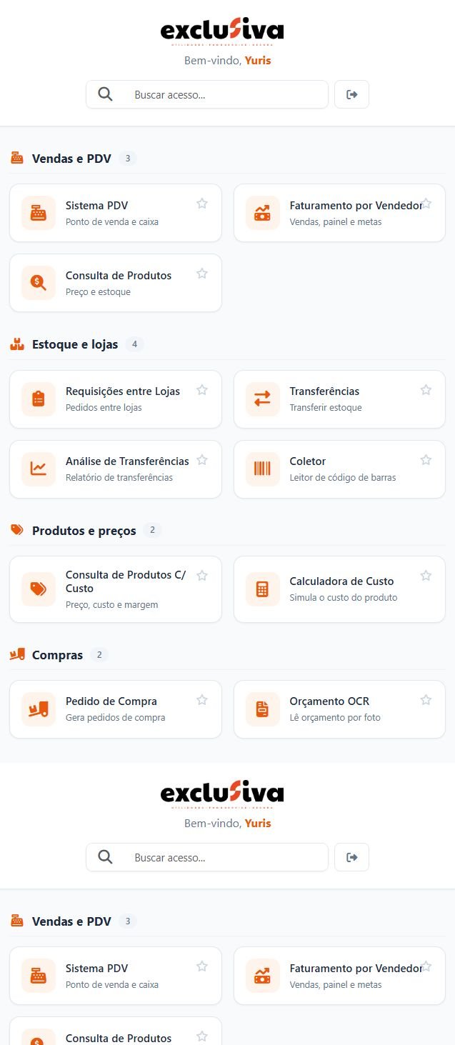 Interface do projeto Ecossistema Exclusiva