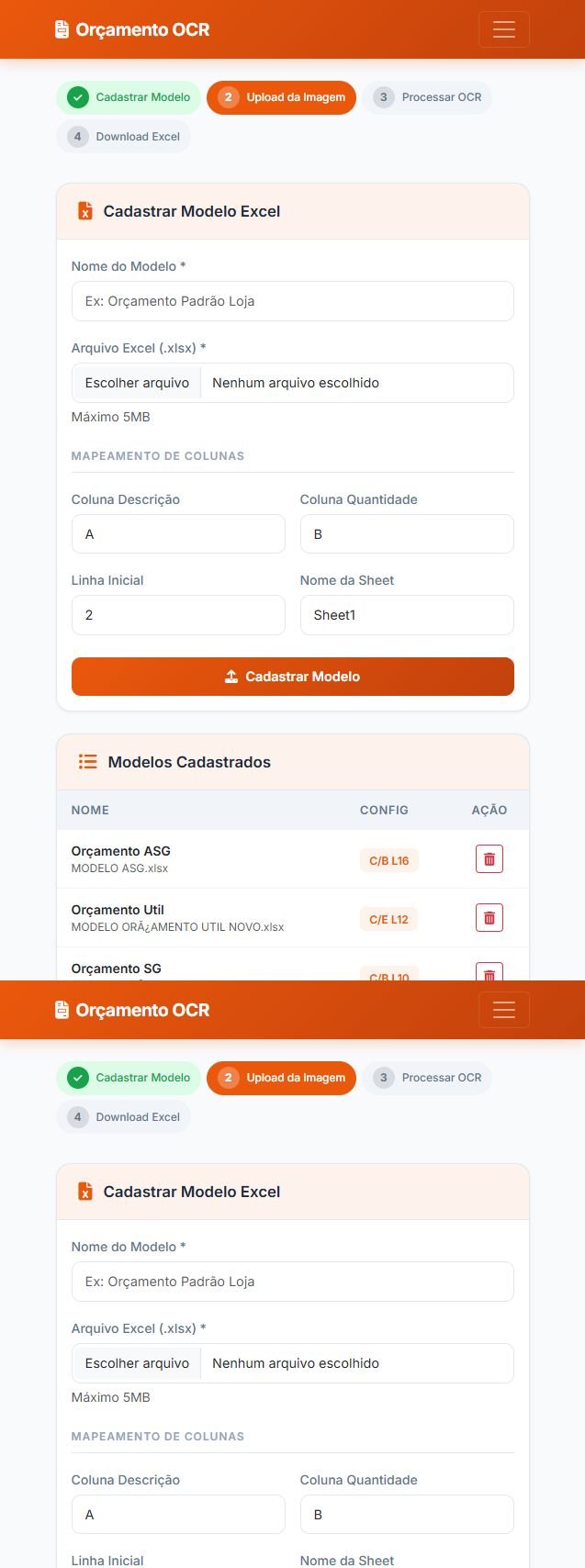 Interface do projeto Orçamento OCR